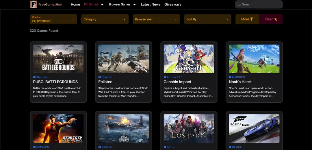 Game Hub Interface